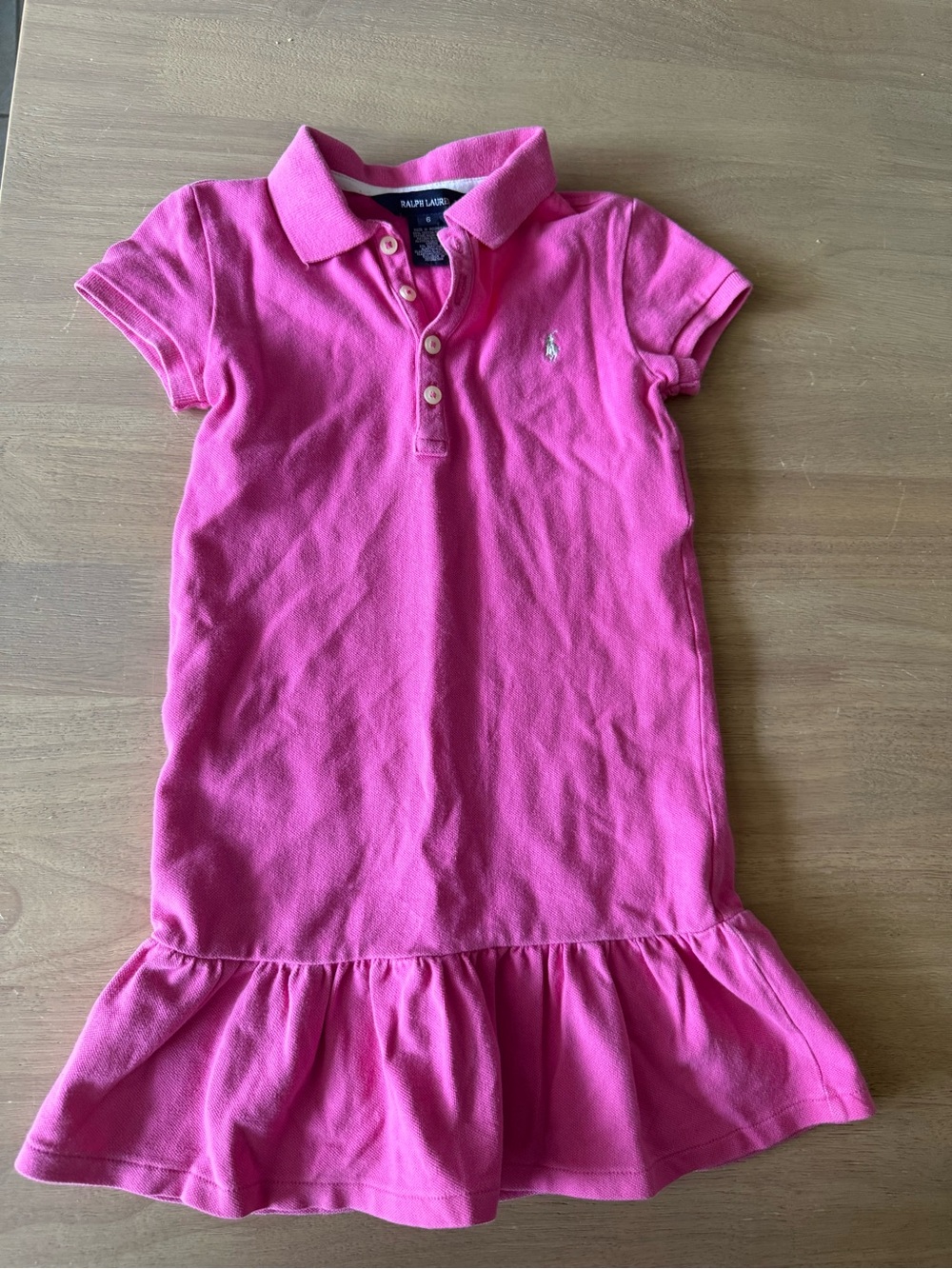 Polo by Ralph Lauren Hot Pink Girls' Polo Ruffle-Hem Dress- cotton